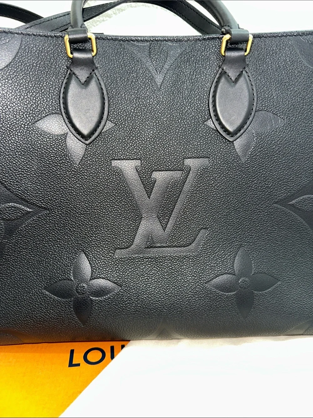 Louis Vuitton Navy Embossed Monogram Tote with Gold Tone Hardware